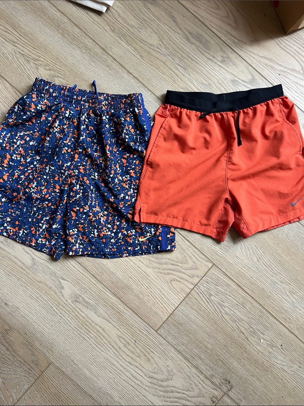 Nike Navy Splatter Print Shorts & Bright Orange Athletic Shorts
